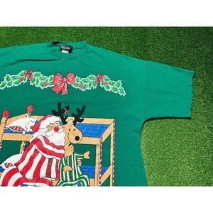 Vintage 90s Christmas Reindeer Holiday Santa Claud Men's Sleep Tee Large Tall